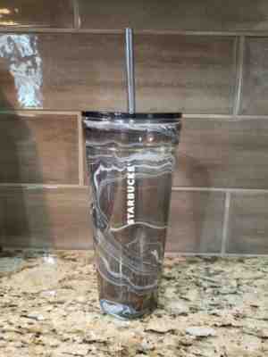 STARBUCKS 2017 BLACK & WHITE MARBLE Swirl 20oz Cold Double Wall GLASS Tumbler - Sold on eBay Feb, 8th 2020 for $34.00