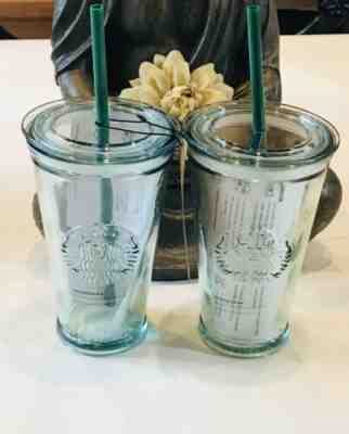NEW TWO (2) RARE STARBUCKS Recycled Glass 16oz Cold To Go Cups Tumbler Straw LOT - Sold on eBay Feb, 8th 2020 for $37.98