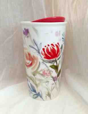 HTF Starbucks 2015 Mum Floral Watercolor Ceramic Travel Tumbler Mug Pink Lid - Sold on eBay Feb, 7th 2020 for $59.95