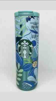 NEW Starbucks Valentine’s 2020 Blue Green Floral Tumbler Vacuum Insulated Steel - Sold on eBay Feb, 7th 2020 for $32.95