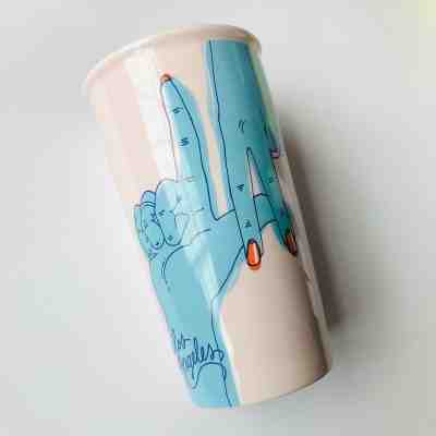 Starbucks Los Angeles Ceramic Travel Mug 2017 Limited Edition 12oz Pink Blue New - Sold on eBay Feb, 7th 2020 for $41.97