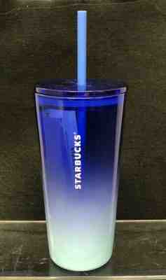 STARBUCKS 18oz BLUE OMBRE DOUBLE GLASS INSULATED TUMBLER W/STRAW NEW IN HAND - Sold on eBay Feb, 10th 2020 for $34.95