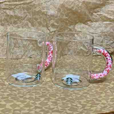 2020 Starbucks Confetti Hearts Handle Glass Mug Valentines 2 Cups - Sold on eBay Feb, 10th 2020 for $50.00