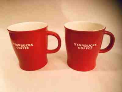 Set Of 2 STARBUCKS 2008 14 oz Red Ceramic Coffee Tea Mug Cup Classic - Sold on eBay Feb, 10th 2020 for $30.00