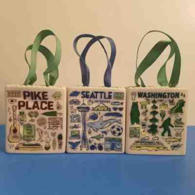 3 Starbucks Holiday 2019 Pike Place Seattle Washington gift card holder/ornament - Sold on eBay Feb, 10th 2020 for $64.97