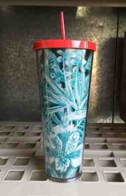 Starbucks Tropical  Blue Floral Acrylic Cold Cup 24 Oz. 2017 Collections!