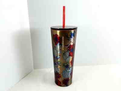 Starbucks Cold Cup Stainless Steel Dessert Floral Cactus Red Tumbler 24 fl - Sold on eBay Feb, 9th 2020 for $39.51