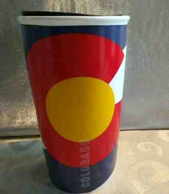 Starbucks Colorado Flag Double Wall Ceramic Travel Coffee Mug Cup 12 oz  Tumbler