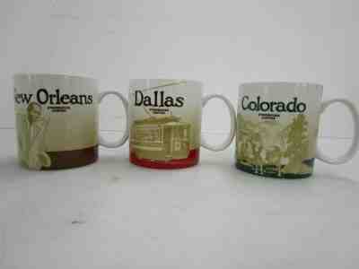 Lot 3 Starbucks 16floz Mug Collector's Series Colorado New Orleans Dallas - Sold on eBay Feb, 9th 2020 for $34.66