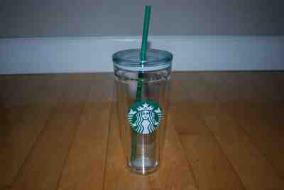 2017 Starbucks Venti Clear Glass Double Wall Cold Cup Tumbler w/ straw 20 oz HTF - Sold on eBay Feb, 9th 2020 for $79.99