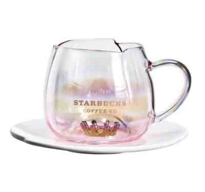 New Starbucks 2020 China Happy Valentine’s Day Pink Crown Petal 10oz Glass Mug - Sold on eBay Feb, 14th 2020 for $35.99