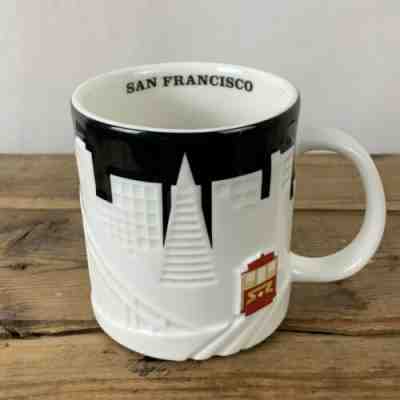 Starbucks 2012 San Francisco City Relief Coffee Mug Black White Cable Car 18 oz - Sold on eBay Feb, 14th 2020 for $35.00