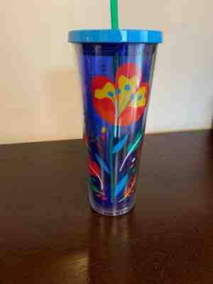 NEW Starbucks 2018 Floral Clear Blue Venti Cold Cup Tumbler 24 fl oz  - Sold on eBay Feb, 13th 2020 for $35.00