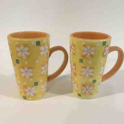 Starbucks 2006 Yellow Orange Floral 16 oz.  Ceramic Latte Mug 5.75" (Set Of 2) - Sold on eBay Feb, 13th 2020 for $32.95