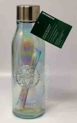 NEW Starbucks Recycled Glass Water Bottle Rainbow Iridescent Holiday 2019 LE - Sold on eBay Feb, 13th 2020 for $49.99