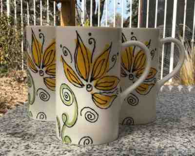 Starbucks Yellow flower 2006 Tall Coffee Mug 12 ounce Cup 4 3/4” Unused Set Of 3 - Sold on eBay Feb, 13th 2020 for $33.99