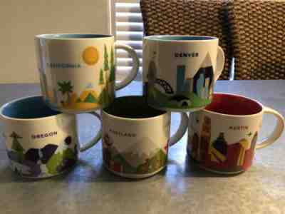Lot of 4 Collectible You Are Here Starbucks Mugs CA,OR, Portland Denver Austin - Sold on eBay Feb, 12th 2020 for $47.00
