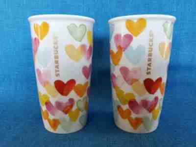 Starbucks ~ Pair of 2015 Watercolor Hearts Travel Mugs ~ EUC ~ Valentine's Day  - Sold on eBay Feb, 12th 2020 for $40.00