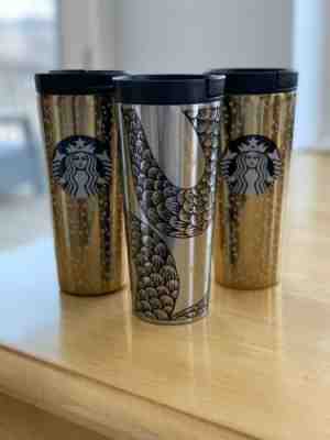 SET OF 3 STARBUCKS COFFEE TRAVEL TUMBLER STAINLESS STEEL 16 OZ SCREW LID NEW - Sold on eBay Feb, 12th 2020 for $59.99