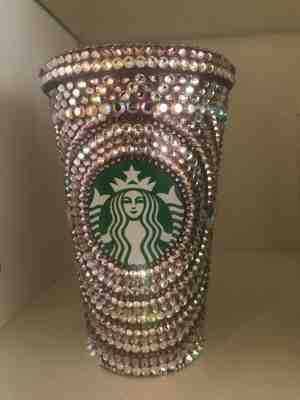 NEW ONE OF A KIND Custom Pink Swarovski Crystals STARBUCKS Cold Cup 16oz  - Sold on eBay Feb, 12th 2020 for $110.00