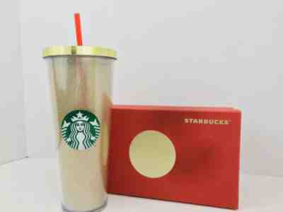 Starbucks 2014 Gold Glitter Holiday 24oz Cold Cup Tumbler New In Original Box - Sold on eBay Feb, 11th 2020 for $34.99