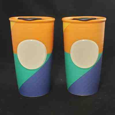 2 Starbucks Coffee 2016 Dot Color Block Travel Tumblers Orange Green Travelers - Sold on eBay Feb, 11th 2020 for $39.95