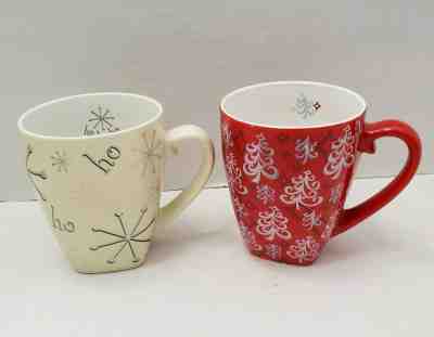 2 Starbucks Coffee Mug Christmas Ho Ho Ho Red Silver Cream Tree Snowflake 2004 - Sold on eBay Feb, 11th 2020 for $44.00