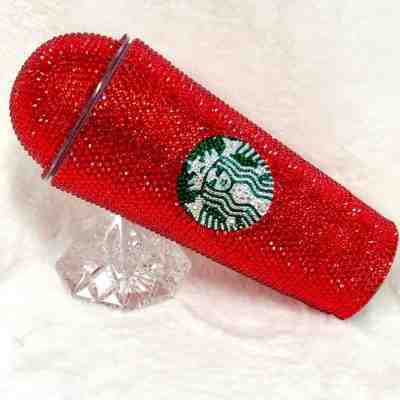 Custom Bling Starbucks Tumbler Venti with Dome Lid Swarovski Red Crystals