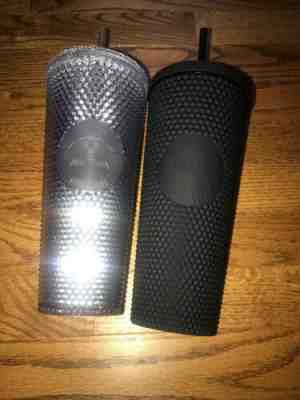Starbucks Studded Matte Black & Platinum Tumbler Set His/Hers Cold Cup 24oz - Sold on eBay Feb, 15th 2020 for $86.00