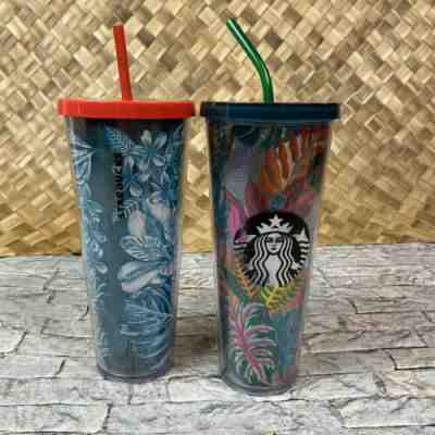 Starbucks Floral Venti Cold Cup Tumbler 24 oz with Straws Set of 2 - Sold on eBay Feb, 15th 2020 for $31.85