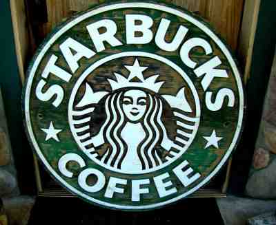 Real Wood - Wooden Carved - Starbucks Sign - 36" - 2001 Spotlight Design - Local - Sold on eBay Apr, 2nd 2020 for $250.00