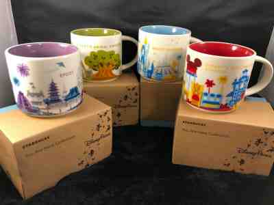 DISNEY STARBUCKS YAH MUGS MAGIC ANIMAL KINGDOM EPCOT HOLLYWOOD SET (4) NEW  V1 - Sold on eBay Apr, 1st 2020 for $254.15