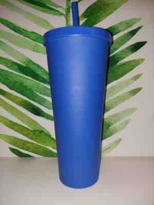 STARBUCKS Venti Soft Touch Matte Cobalt Blue 24oz Cold Cup Tumbler RARE