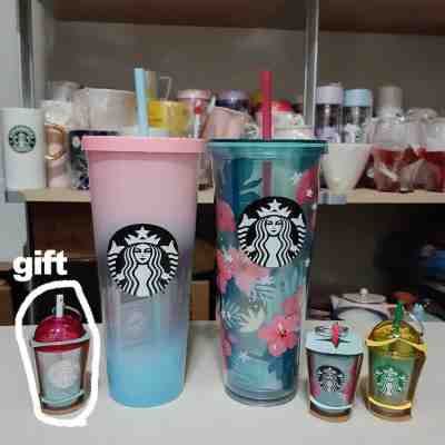 Starbucks Korea Hibiscus Coldcup, Sunset Coldcup + king chain 2.  *kalerian41* - Sold on eBay Aug, 2nd 2020 for $412.00