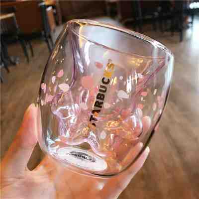 HOT 2019 Sakura 6oz Pink Starbucks Cat Cat's Paw Double Wall Glass Mug Cup  - Sold on eBay Sep, 2nd 2020 for $270.00