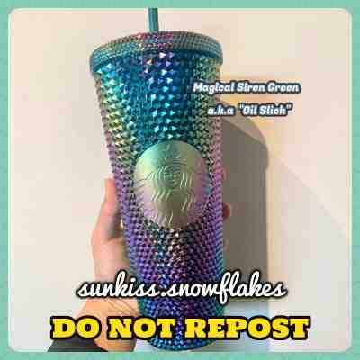 HTG Starbucks Singapore Members Only Magical Green Oil Slick Studded Cold Cup