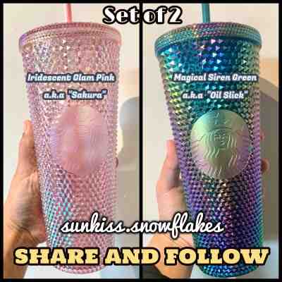 EHTG Starbucks Singapore Magical Green Oil Slick & Pink Sakura Studded Cold Cup