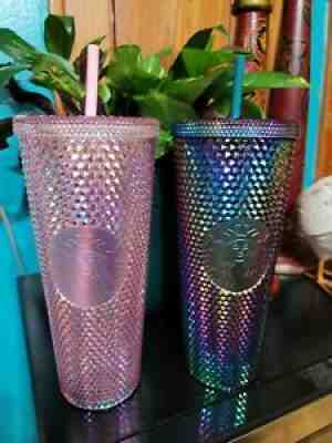 HTG Starbucks Singapore Magical Green Oil Slick & Sakura Studded Cold Cup Set