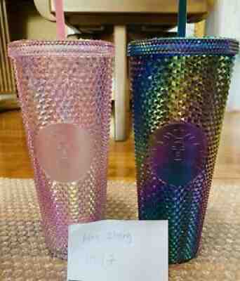 HTG Starbucks Singapore Magical Green Oil Slick & Sakura Studded Cold Cup Set