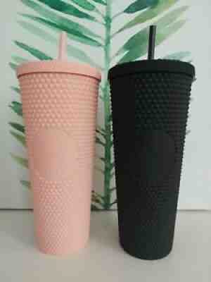 Limited edition Starbucks Studded Matte Black And Pink tumblers Duo Rare BNWT