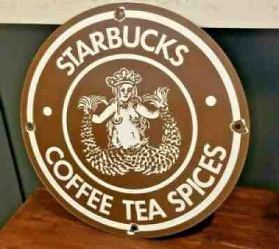 VINTAGE STARBUCKS PORCELAIN GAS COLA COFFEE TEA OLD SERVICE GENERAL STORE SIGN - Sold on eBay Dec 27, 2015 for $301.00