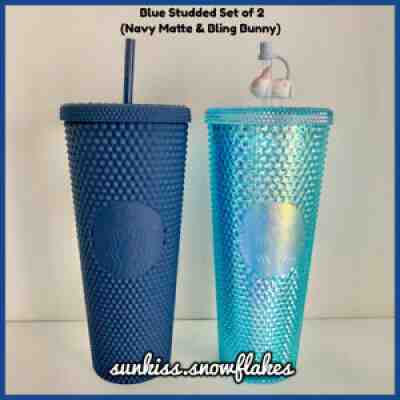 BN Starbucks 2020 Navy Matte & Blue Bling Bunny Topper Studded Cold Cup Tumblers - Sold on eBay Feb 08, 2021 for $258.00