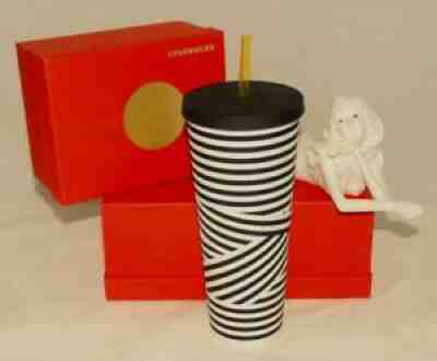 Starbucks - Matte Black & White Zebra Stripe Acrylic Cold Cup Venti 24 oz *NEW