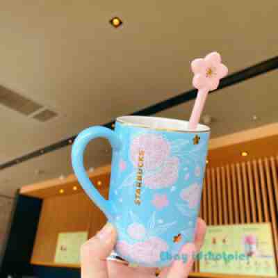 Starbucks China 2019 Cherry Bloss 12oz Blue Mixing Spoon Mug Cup Set Limit New - Sold on eBay Mar 22, 2021 for $285.99
