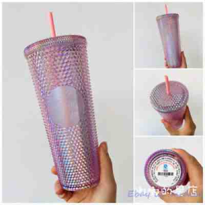 Starbucks 2020 Dazzle Pink Sippy Cup Studded Diamond Particles Tumbler 24oz - Sold on eBay Jan 13, 2021 for $277.77