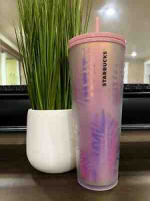 Starbucks Limited Holographic Iridescent Palm Leaf Pine Cone Pink TumblerÂ 