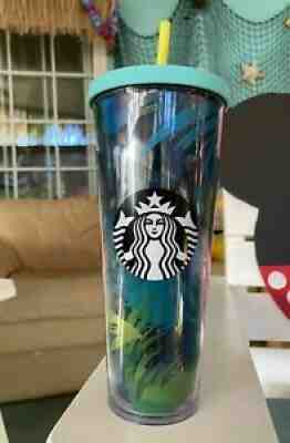 Starbucks Hawaii Acrylic Tumbler Cold Cup 24 oz Green Blue Palm Tropical Logo