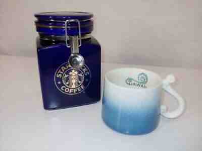 Starbucks cobalt blue coffee cannister with Hawaii ocean wave Starbucks mug - Sold on eBay Jun 25, 2021 for $45.00