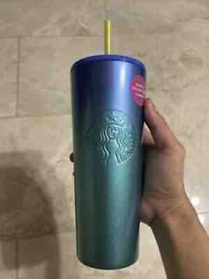 STARBUCKS HAWAII Metal Tumbler Cold Cup Straw Tropical Blue Ombre MermaidÂ + GIFT