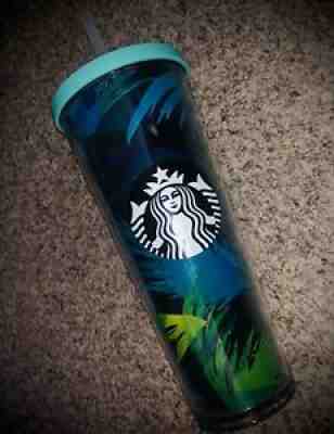 Starbucks Hawaii Tumbler Blue Palms Venti Tropical Coffee To Go Cold Cup Mug â??16